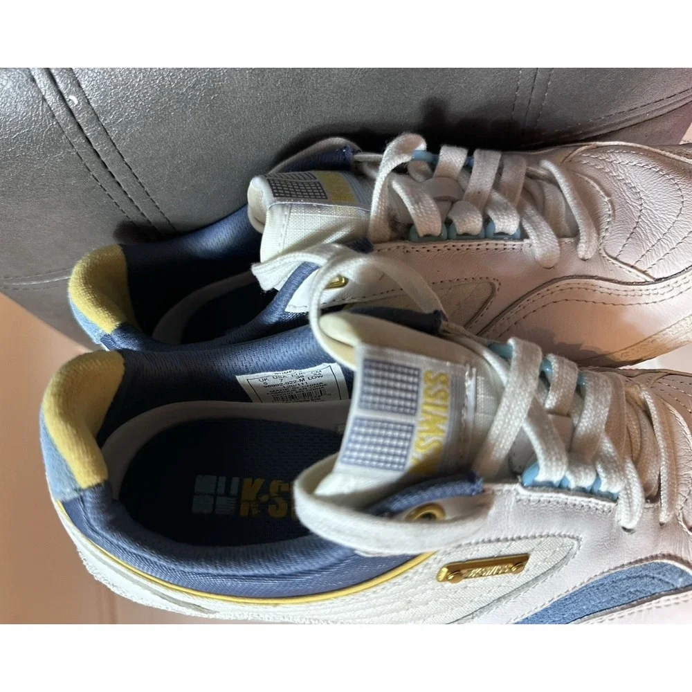 K-Swiss Women's Shoes Size 7. White Blue Yello Low-Top Lace Logo Walking Retro
